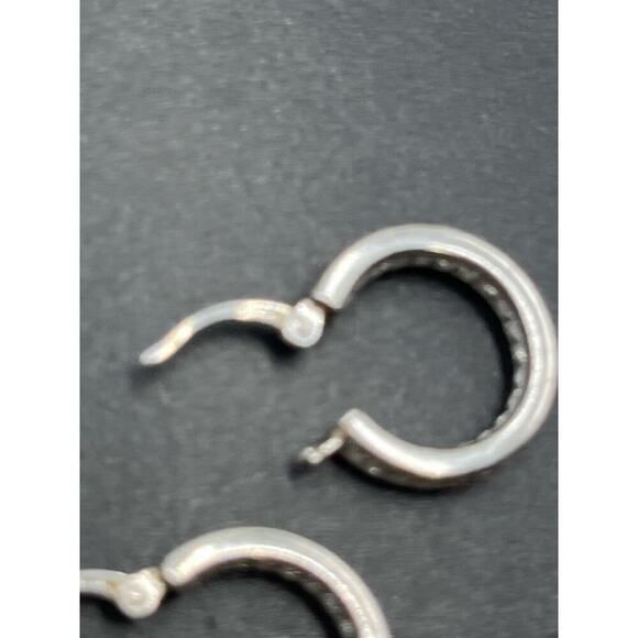 Designer HAN 925 Sterling Silver Pave Glitter Inside Outside Hoop Earrings - Picture 10 of 15